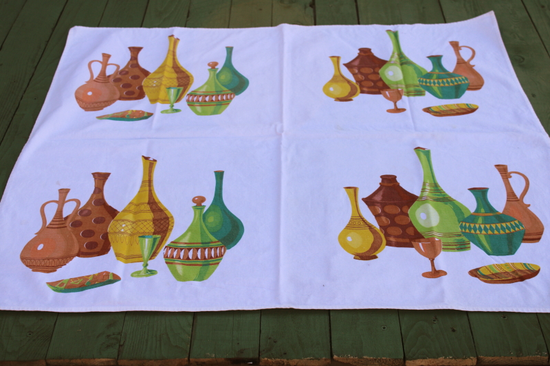 photo of MCM vintage mod bottles print cotton bar dish towel or small tablecloth #2