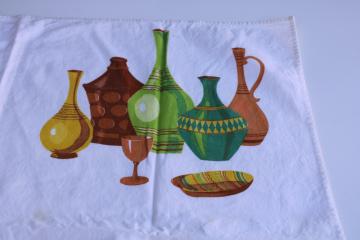 catalog photo of MCM vintage mod bottles print cotton bar dish towel or small tablecloth 
