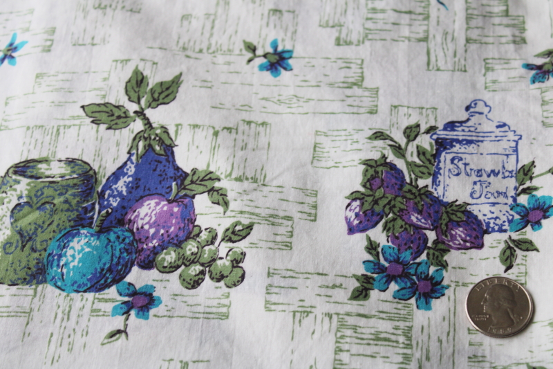 photo of MCM vintage mod kitchen print cotton fabric, retro purple w/ turquoise blue, avocado green #2