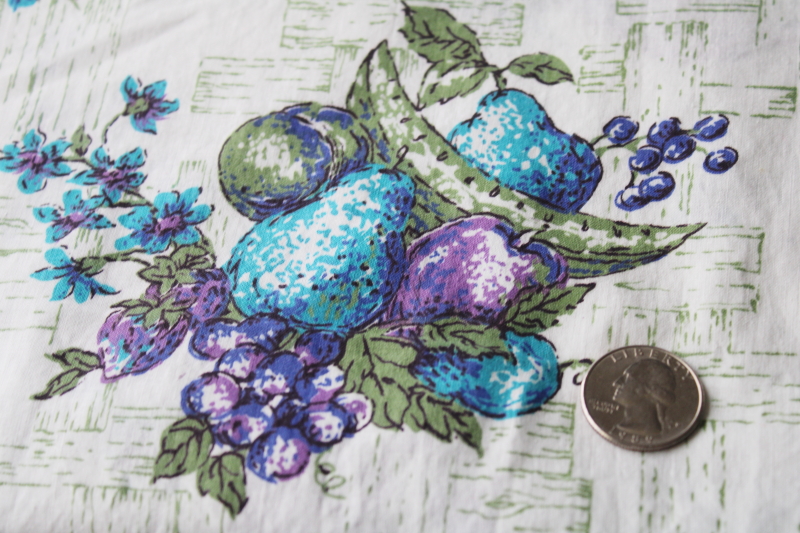 photo of MCM vintage mod kitchen print cotton fabric, retro purple w/ turquoise blue, avocado green #3