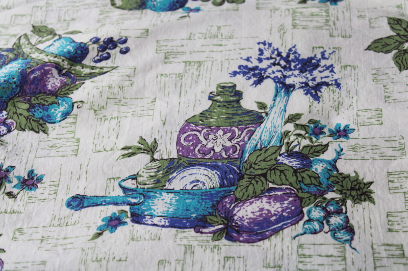 photo of MCM vintage mod kitchen print cotton fabric, retro purple w/ turquoise blue, avocado green #4