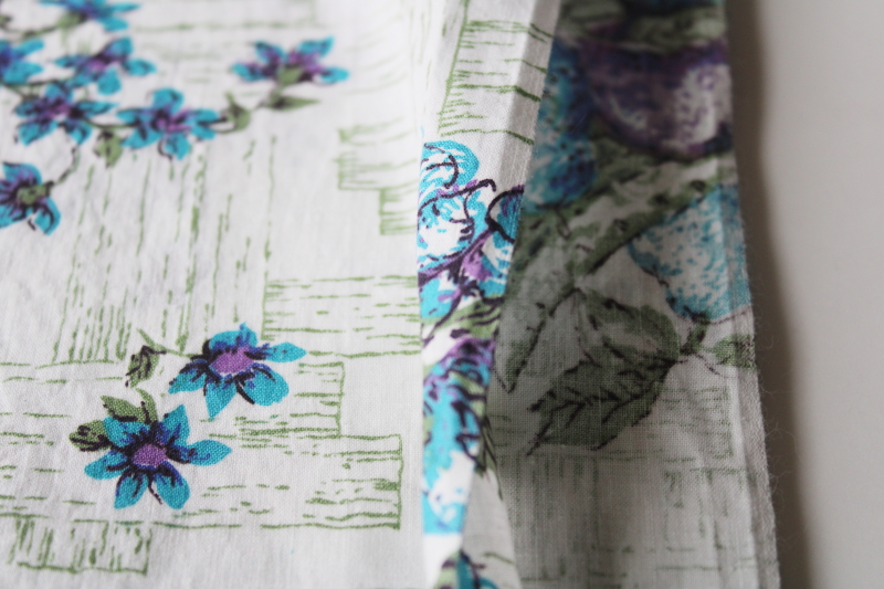 photo of MCM vintage mod kitchen print cotton fabric, retro purple w/ turquoise blue, avocado green #5