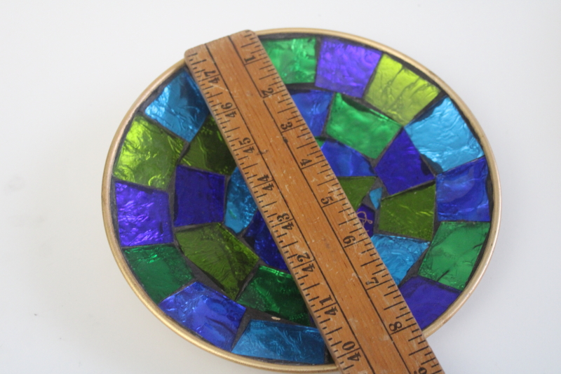 photo of MCM vintage modern art stained glass mosaic plate, artist signed Jon Matin small tray  #4