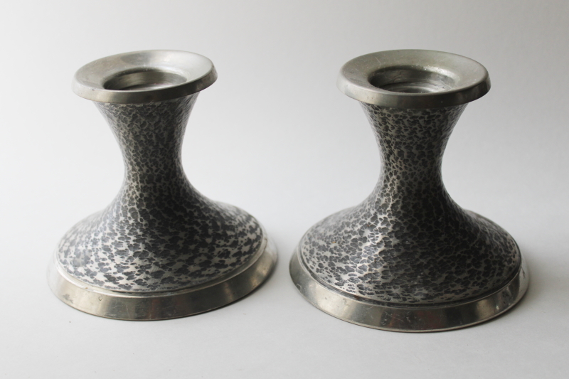 photo of MCM vintage pewter candle holders, B M Norway brutalist hammered metal candlesticks 60s mod  #1