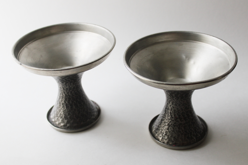photo of MCM vintage pewter candle holders, B M Norway brutalist hammered metal candlesticks 60s mod  #7