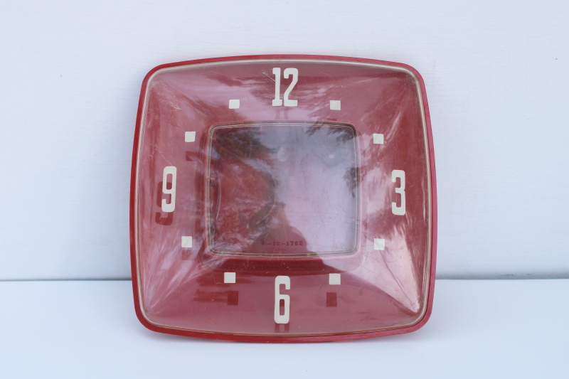 photo of MCM vintage red plastic GE wall clock case, empty no parts for upcycle frame or shadowbox display #1