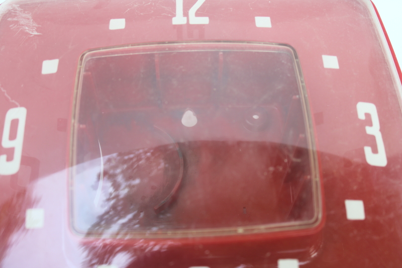 photo of MCM vintage red plastic GE wall clock case, empty no parts for upcycle frame or shadowbox display  #3