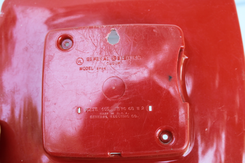 photo of MCM vintage red plastic GE wall clock case, empty no parts for upcycle frame or shadowbox display  #4
