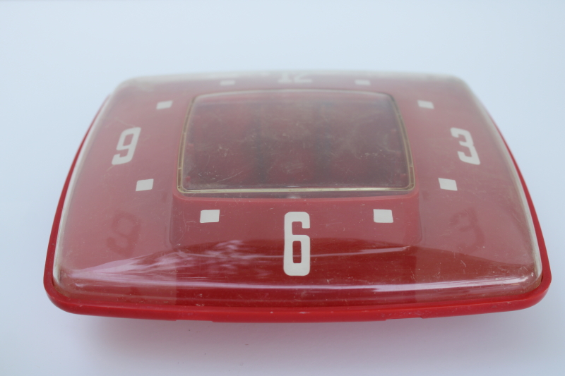 photo of MCM vintage red plastic GE wall clock case, empty no parts for upcycle frame or shadowbox display  #5