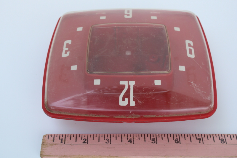 photo of MCM vintage red plastic GE wall clock case, empty no parts for upcycle frame or shadowbox display  #6