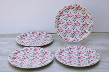 catalog photo of MCM vintage restaurant china dinner plates airbrush design art deco palm leaves pink grey