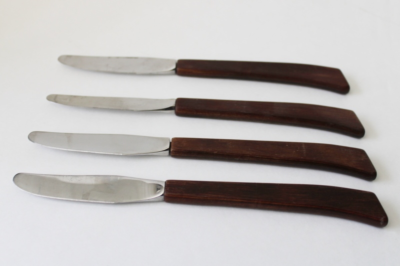 photo of MCM vintage set of teak or rosewood handle table knives, danish modern minimalist style #1