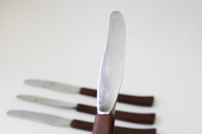 photo of MCM vintage set of teak or rosewood handle table knives, danish modern minimalist style #4
