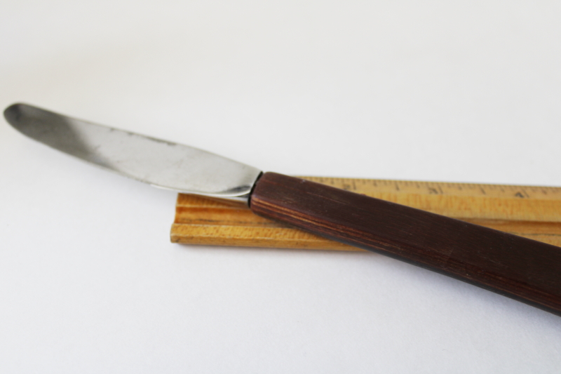 photo of MCM vintage set of teak or rosewood handle table knives, danish modern minimalist style #6