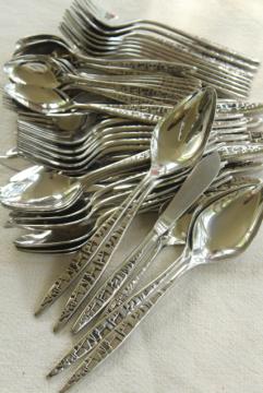 catalog photo of MCM vintage stainless flatware set for 8, Lyon Cortez Aztec International silver