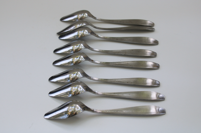 photo of MCM vintage stainless flatware, set of 8 grapefruit spoons, serrated edge teaspoons #4