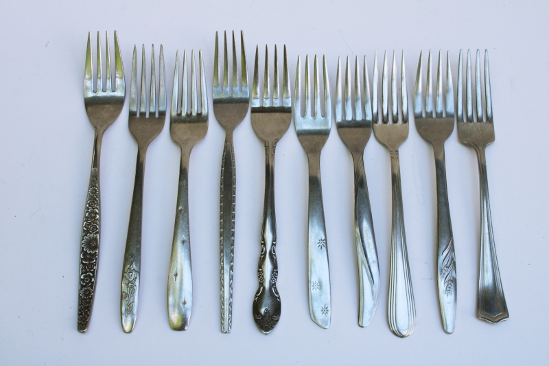 photo of MCM vintage stainless forks mod mismatched patterns set of 10 pieces each different  #1