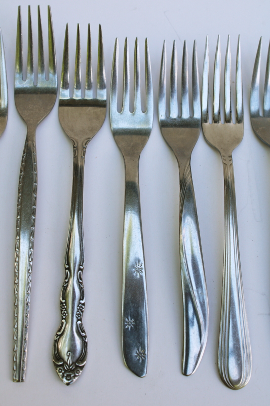photo of MCM vintage stainless forks mod mismatched patterns set of 10 pieces each different #4
