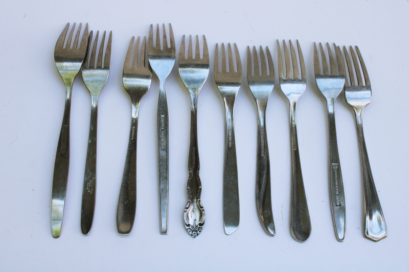 photo of MCM vintage stainless forks mod mismatched patterns set of 10 pieces each different #5