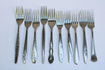 MCM vintage stainless forks mod mismatched patterns set of 10 pieces each different 