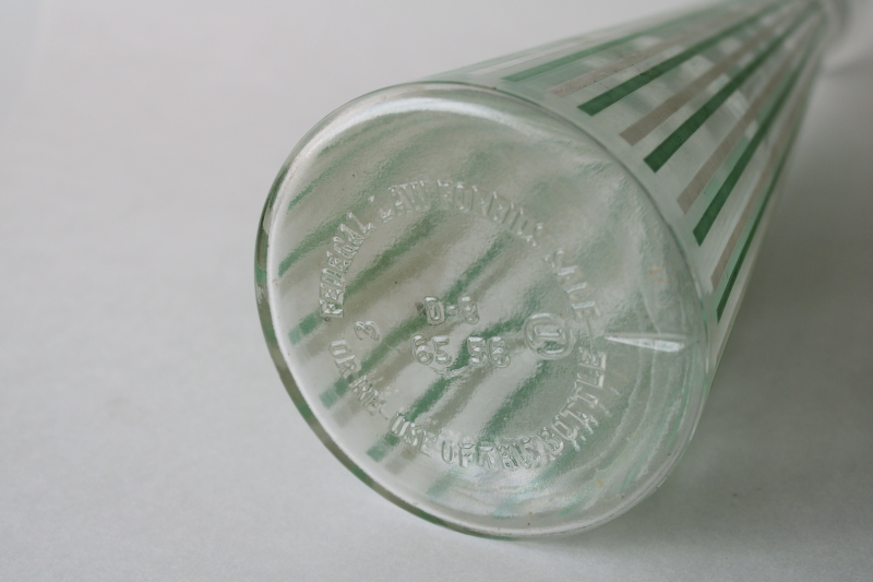 photo of MCM vintage tall glass genie bottle, mod liquor decanter retro mint green & white stripes  #3
