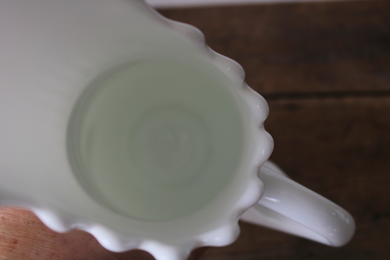 photo of MCM vintage tall swung shape vase or pitcher, Fenton hobnail milk glass  #3