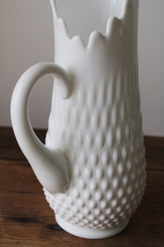 photo of MCM vintage tall swung shape vase or pitcher, Fenton hobnail milk glass  #4