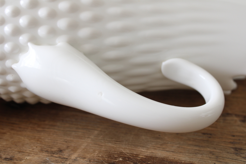 photo of MCM vintage tall swung shape vase or pitcher, Fenton hobnail milk glass  #5