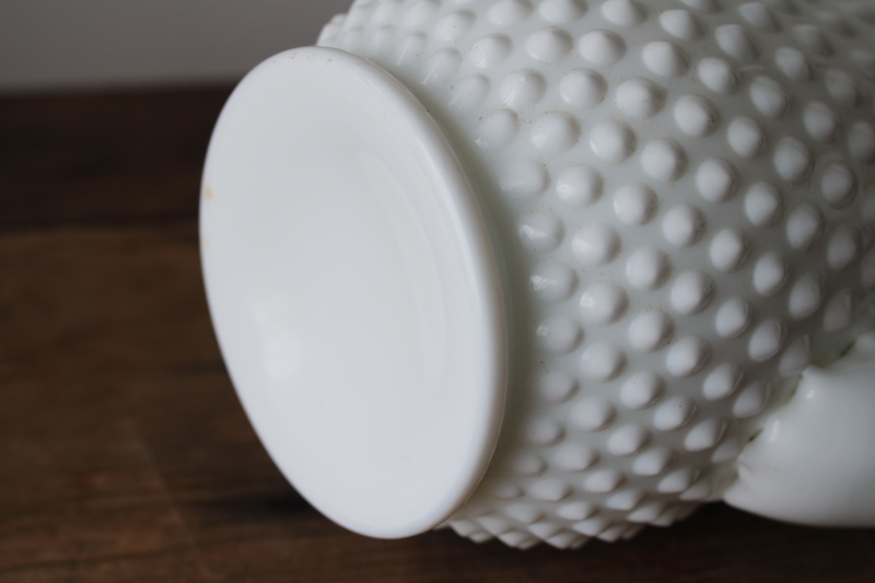 photo of MCM vintage tall swung shape vase or pitcher, Fenton hobnail milk glass  #6