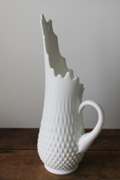 catalog photo of MCM vintage tall swung shape vase or pitcher, Fenton hobnail milk glass 