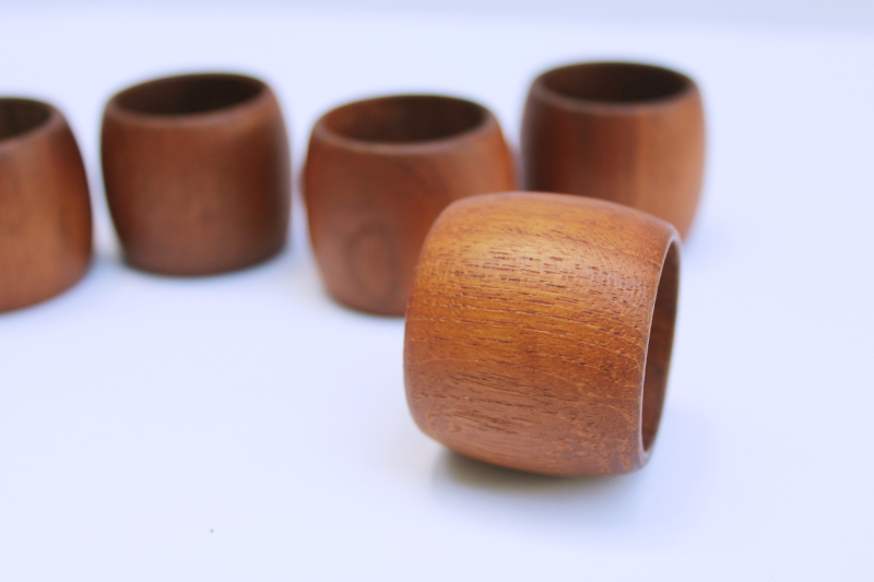 photo of MCM vintage teak wood napkin holders, set of 8 napkin rings Scandinavian mod minimalist style  #2