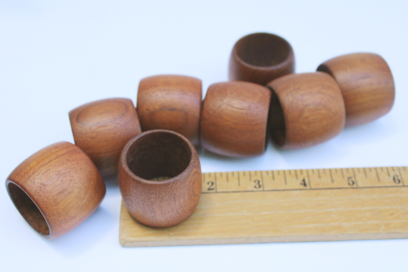 photo of MCM vintage teak wood napkin holders, set of 8 napkin rings Scandinavian mod minimalist style  #5