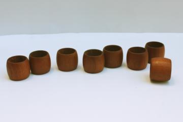 catalog photo of MCM vintage teak wood napkin holders, set of 8 napkin rings Scandinavian mod minimalist style 