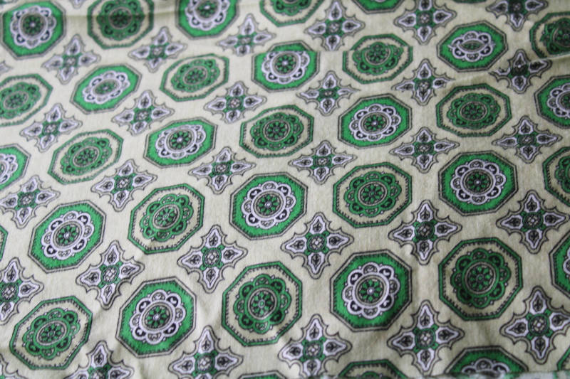 photo of MCM vintage tiles print cotton flannel fabric, jade green w/ black on pale green #1