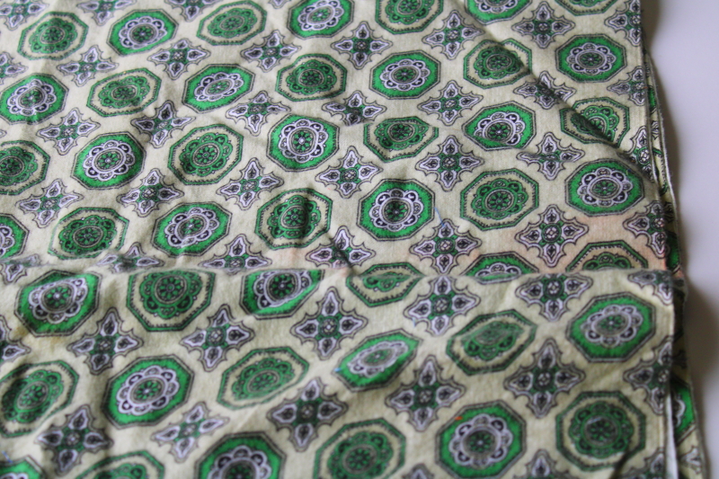 photo of MCM vintage tiles print cotton flannel fabric, jade green w/ black on pale green #3