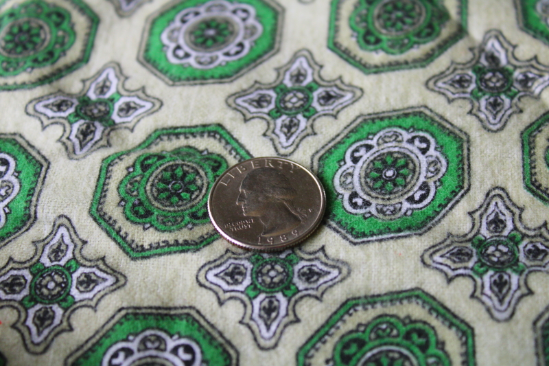 photo of MCM vintage tiles print cotton flannel fabric, jade green w/ black on pale green #4