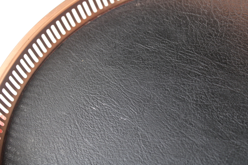 photo of MCM vintage tray Coppercraft Guild label, large round gallery tray copper w/ black leatherette  #3