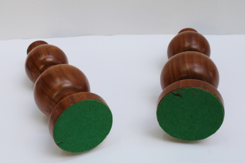 photo of MCM vintage turned wood candle holders pair, mod curvy candlesticks  #2