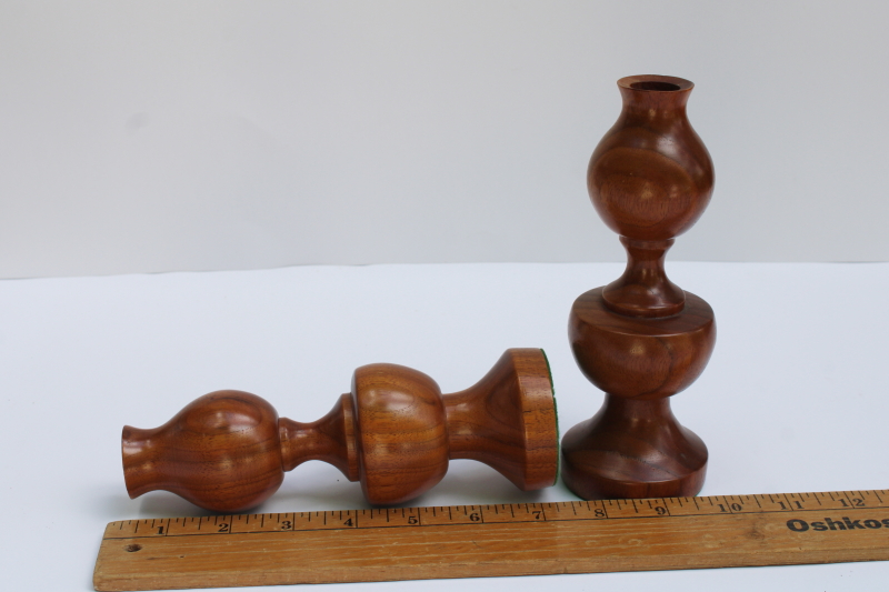 photo of MCM vintage turned wood candle holders pair, mod curvy candlesticks  #3