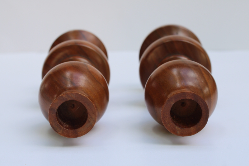 photo of MCM vintage turned wood candle holders pair, mod curvy candlesticks  #4