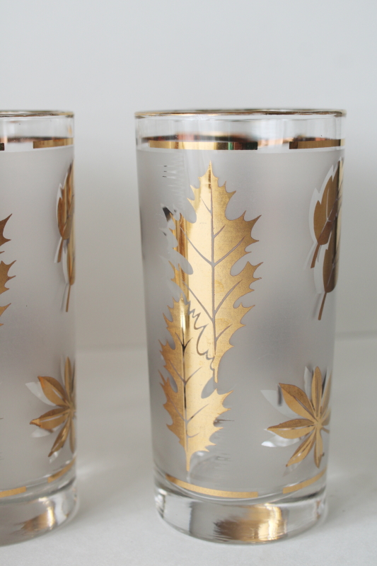 photo of MCM wire caddy drinking glasses w/ carrier rack, Libbey golden foliage highballs set of 8 #9