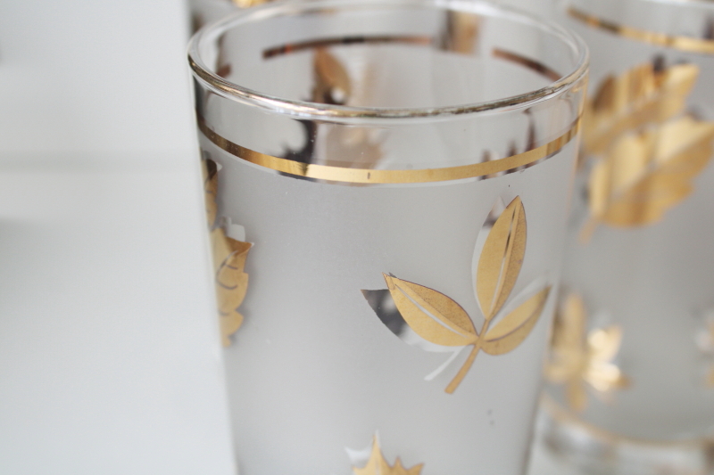 photo of MCM wire caddy drinking glasses w/ carrier rack, Libbey golden foliage highballs set of 8 #10