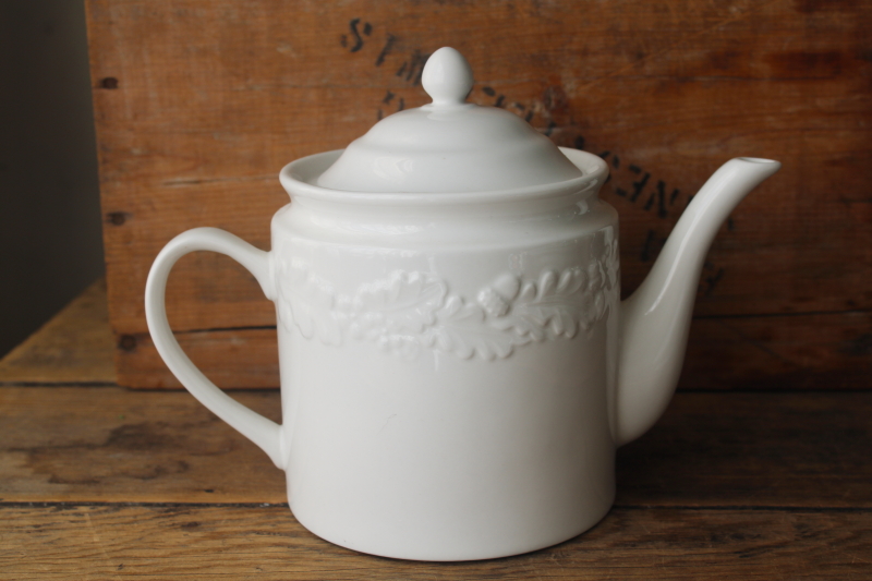 photo of MSE Martha Stewart acorn and oak leaf border all white china tea pot, never used  #1