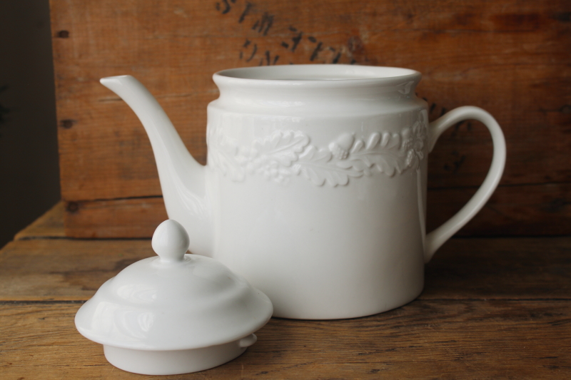 photo of MSE Martha Stewart acorn and oak leaf border all white china tea pot, never used  #4