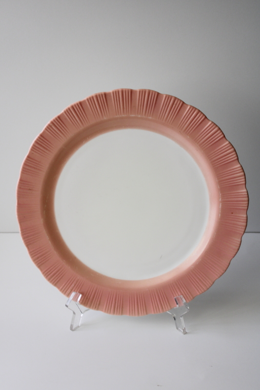photo of MacBeth Evans Cremax ivory glass cake plate pie crust edge pink ruffle border #1