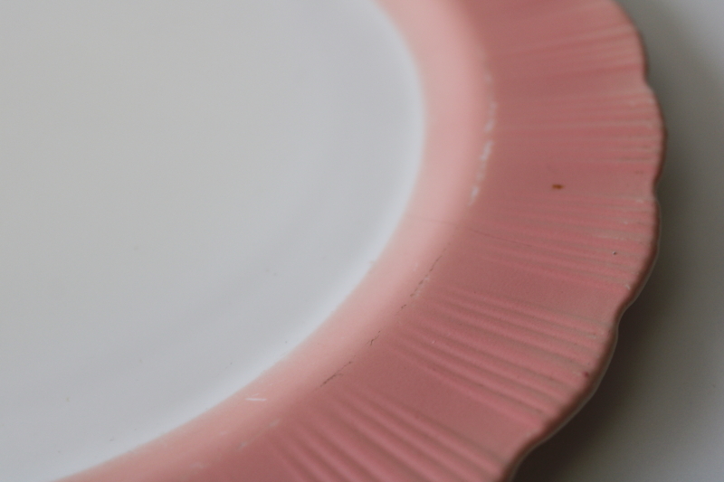 photo of MacBeth Evans Cremax ivory glass cake plate pie crust edge pink ruffle border #5