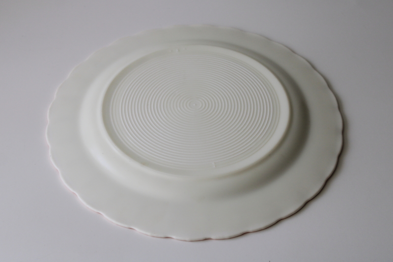 photo of MacBeth Evans Cremax ivory glass cake plate pie crust edge pink ruffle border #6