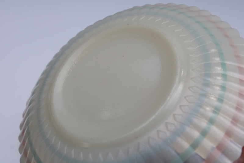 photo of MacBeth Evans Monax opalescent white pastel band petalware cup & saucer set, vintage depression glass  #5