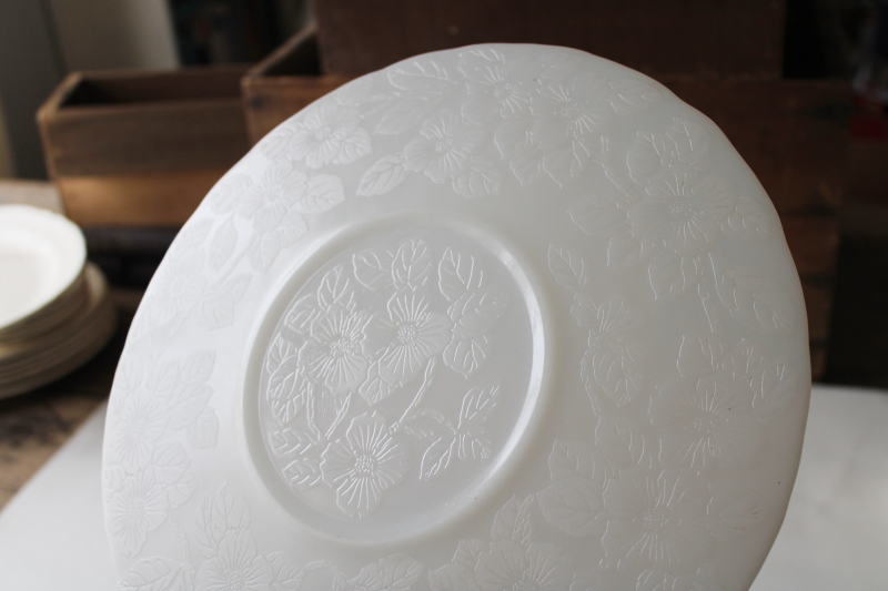 photo of MacBeth Evans dogwood depression glass, Monax milk white opal glass round tray cake plate #3