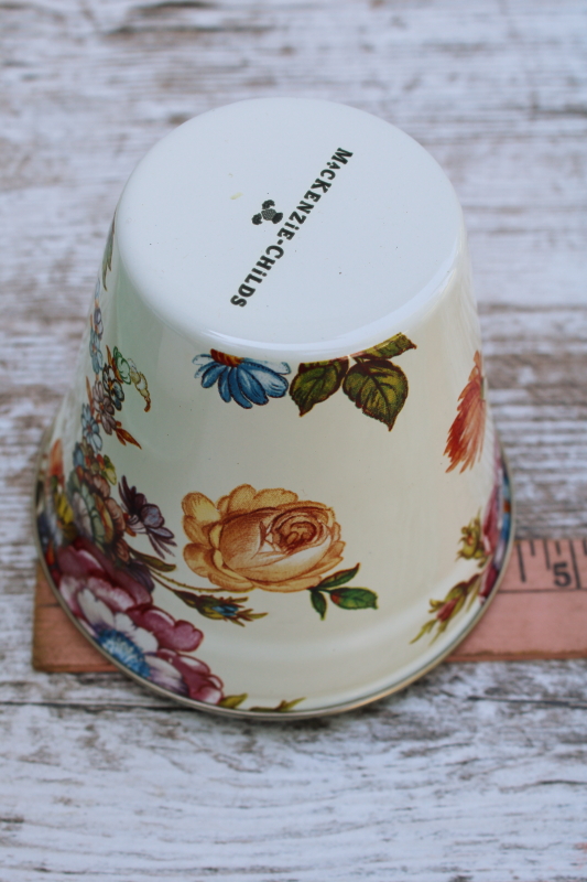 photo of MacKenzie Childs Flower Market planter pot or metal vase, white w/ floral print  #4